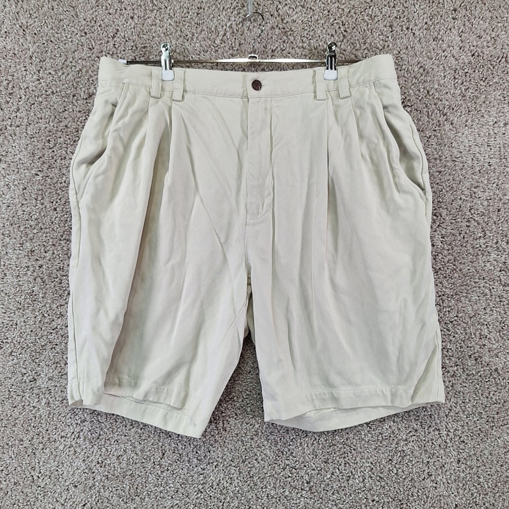 VTG Tommy Bahama Shorts Mens 36 (Fits W35) Beige Relax 100% Silk Pleated Coastal